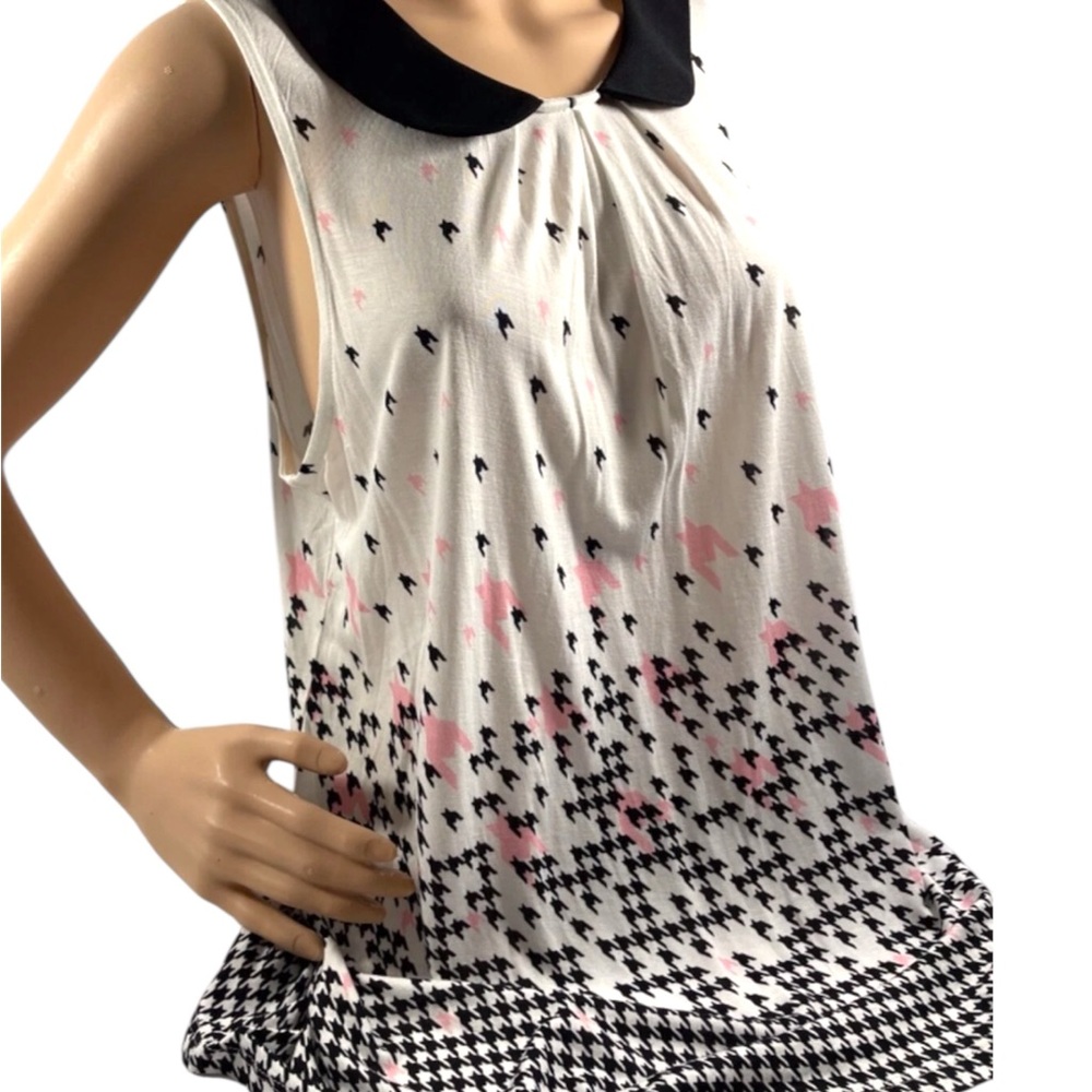Elle White and Black Asymmetrical Blouse with Peter Pan Collar